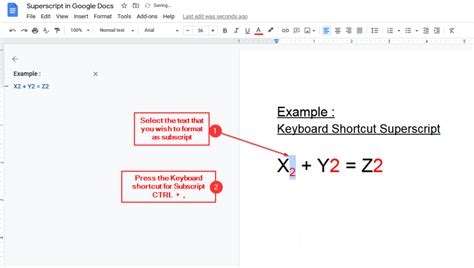 subscript shortcut google docs