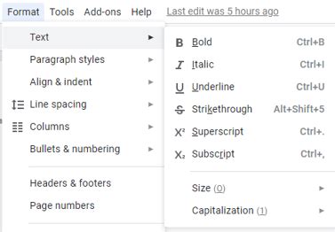 subscript shortcut google docs mac