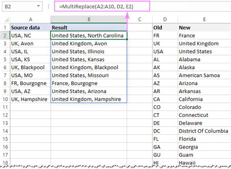 substitute multiple words in excel