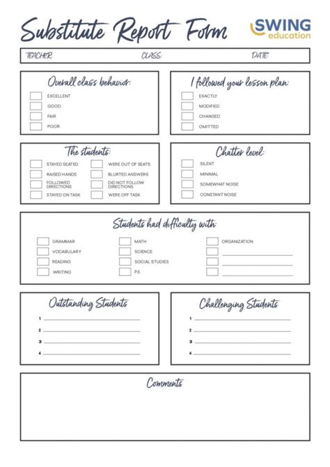 Substitute Teacher Report Template