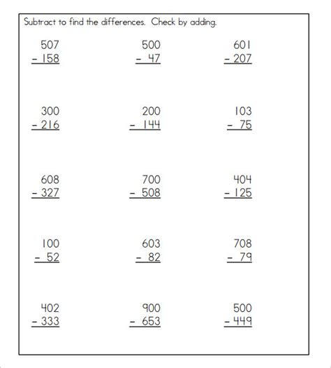 Subtraction Worksheets With Regrouping Across Zeros Worksheets