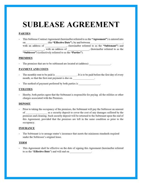 subtenant agreement form