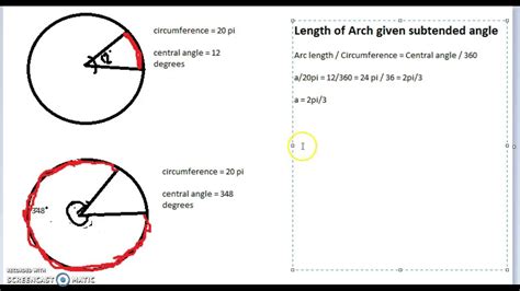 subtended angle from arc length