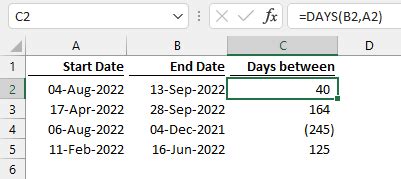 subtract date from today in excel to get days