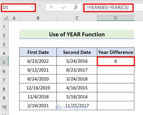 subtract date in excel to get years