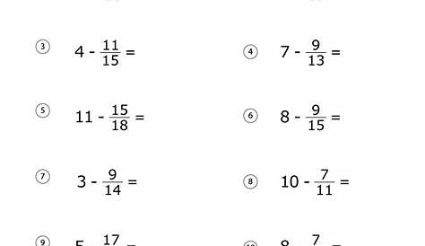 Subtracting Fractions From A Whole Number Worksheet