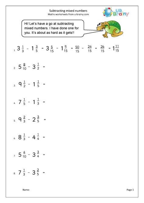 subtracting mixed numbers worksheet year 6