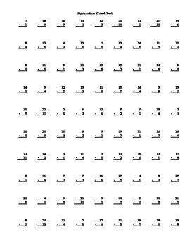 Subtraction Timed Test Printable 0 12