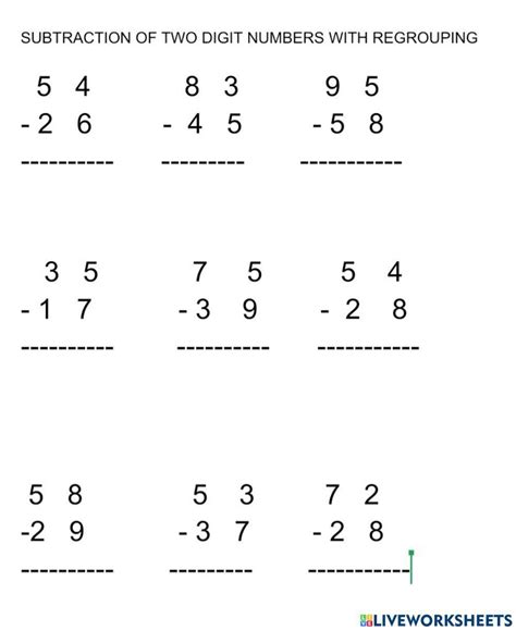 subtraction with regrouping two digit printable template