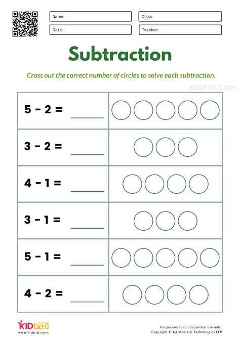 subtraction worksheets for kindergarten 1-10