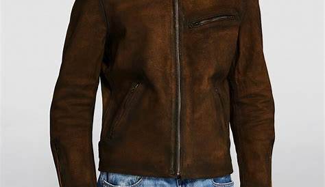 Mens Brown Cafe Racer Suede Leather Jacket - Hleatherjackets