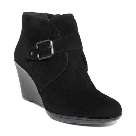 suede wedge booties black