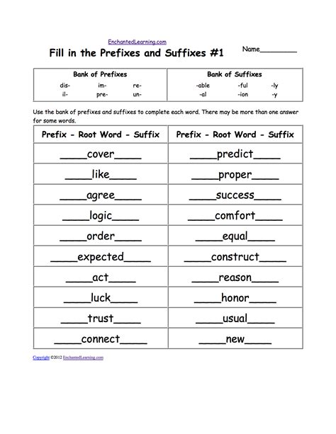 suffixes and prefixes exercises