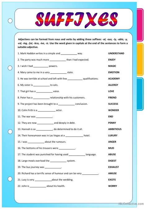 suffixes exercises pdf