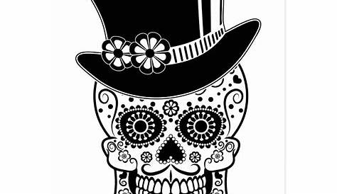 Sugar Skull in Top Hat with Flowers and Vines