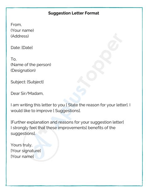 Suggestion Box Letter Format