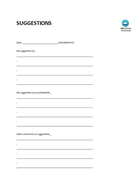 Suggestion Box Template Pdf