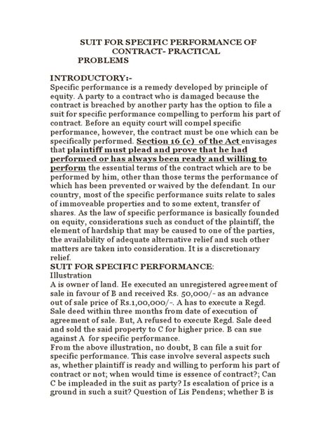 suit for specific performance in breach of contract example