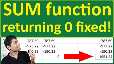 Sum Function In Excel Returning 0