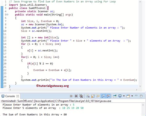 sum of even numbers using for loop in java