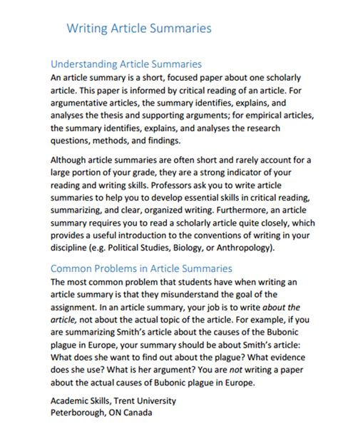 Summary Example For Article