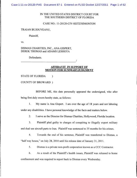 summary judgment affidavit example