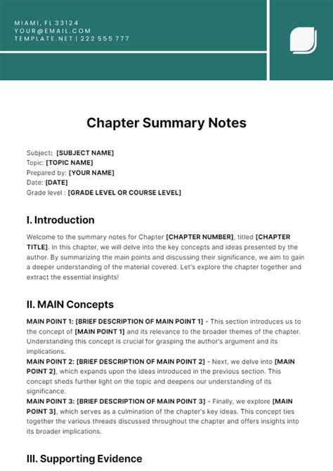 summary notes template word