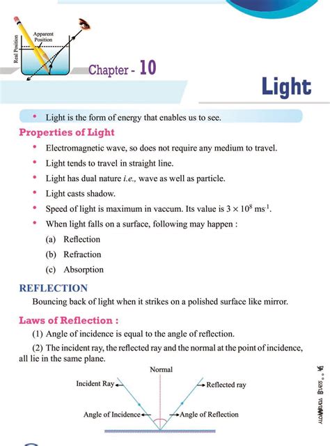 summary of class 10 science light