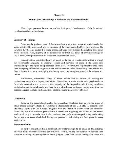 summary of findings example in research