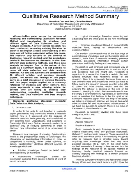 summary of findings example qualitative