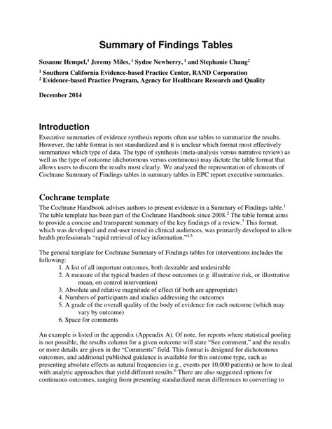 summary of findings example quantitative research