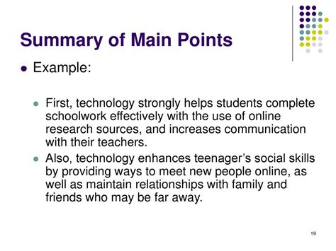summary of main points examples