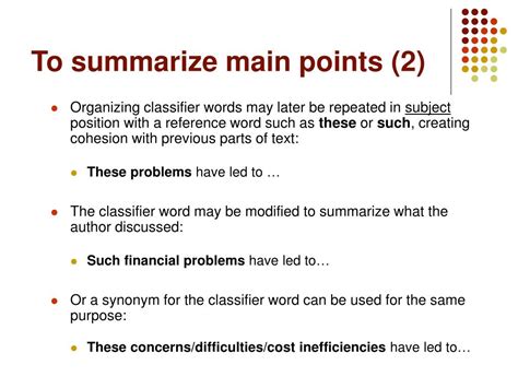 summary of main points meaning