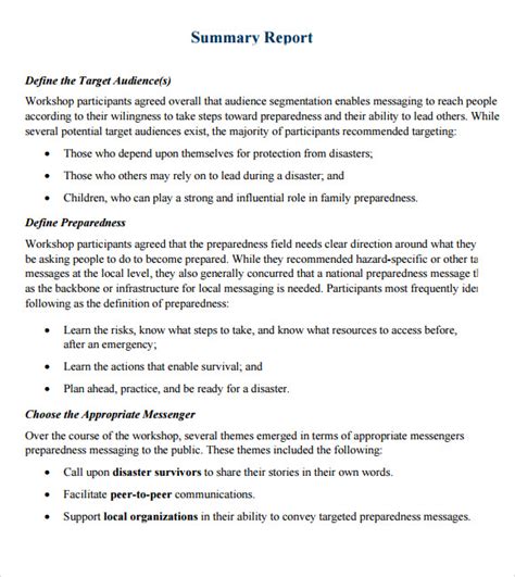 summary report format word