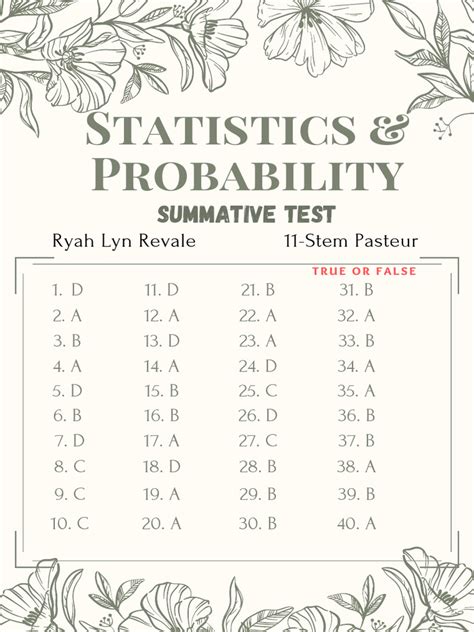 Summative Test In Statistics And Probability Brainly