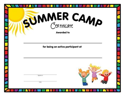 Kids summer camp certificate document template Vector Image