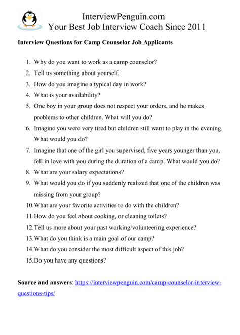 Top 10 summer camp leader interview questions and answers