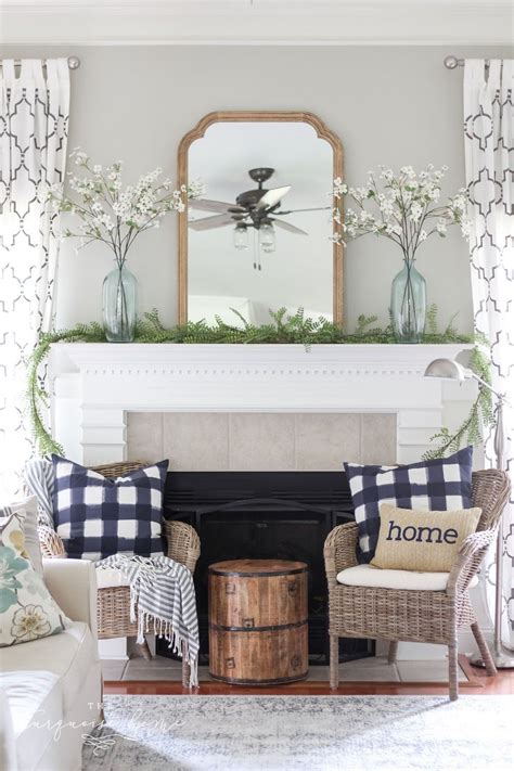 A Beautiful Blue & Green Mantel that Will Last all Summer Fireplace