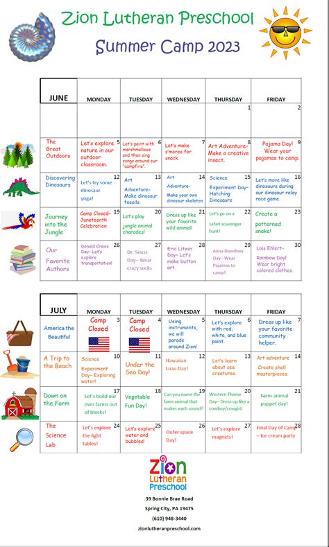 summer camp calendar 2023