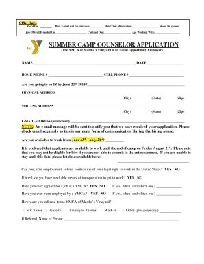 Summer Camp Counselor Application Template