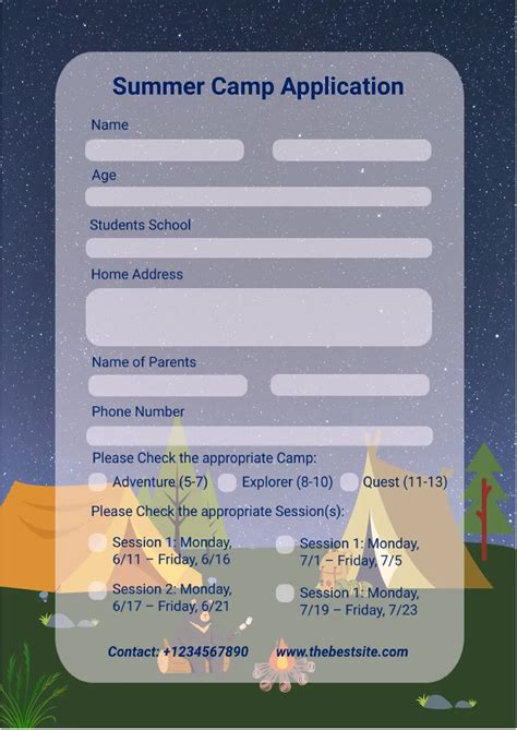 Summer Camp Staff Application Template