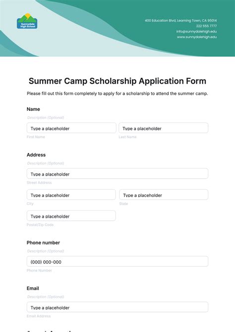 Summer Church Camp Scholarship Application Template