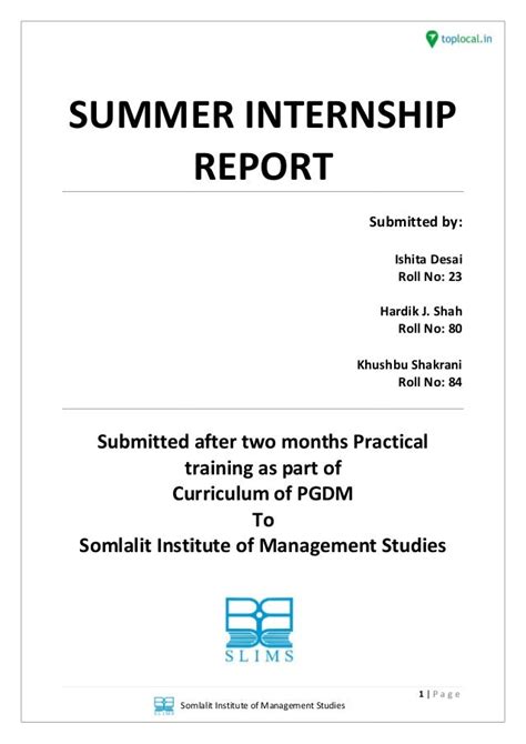 summer internship report sample