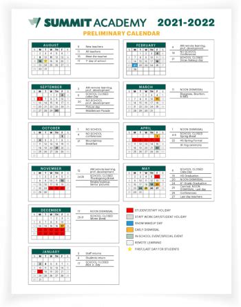 Summit Christian Academy Calendar