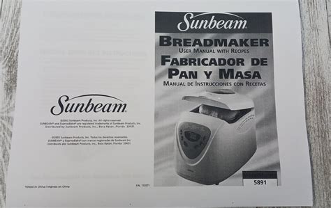 Sunbeam Breadmaker Instruction Manual
