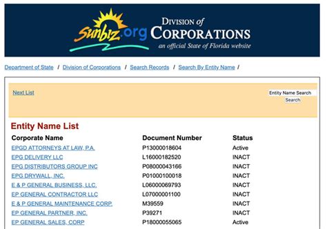 sunbiz division of corporations search