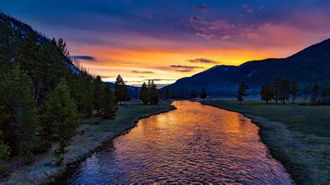 sundown by river and sky