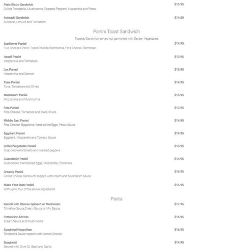 Sunflower Cafe- Lawrence Menu