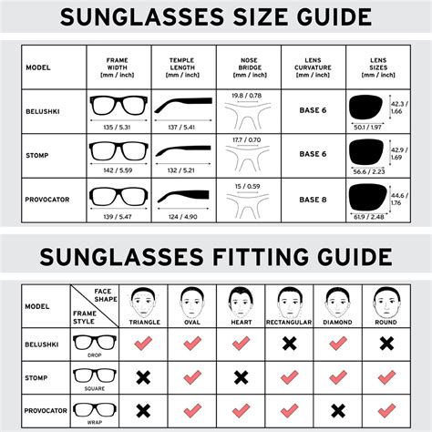 Sunglasses Size Chart C10