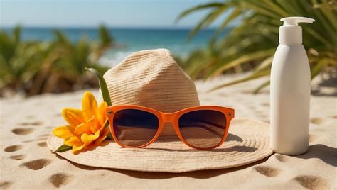 sunscreen sunglasses hat beach